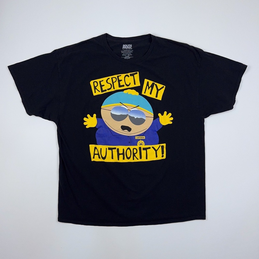 South Park Cartman Respect My Authority Black Graphic T-Shirt Men's 2XL